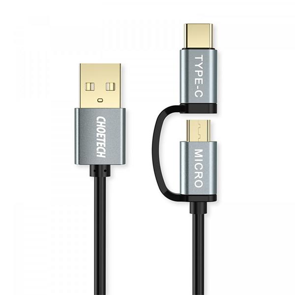 Dây Cáp CHOETECH 2in1 USB-A To USB-C + Micro 1.2m 15W