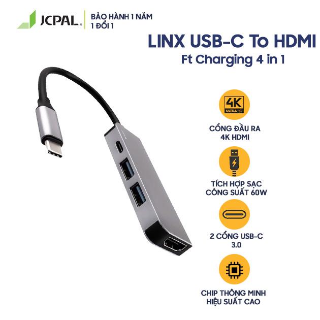 Cổng chuyển JCPAL LINX USB-C To HDMI Ft Charging 4 in 1- Hàng Chính Hãng Nguyên Hộp