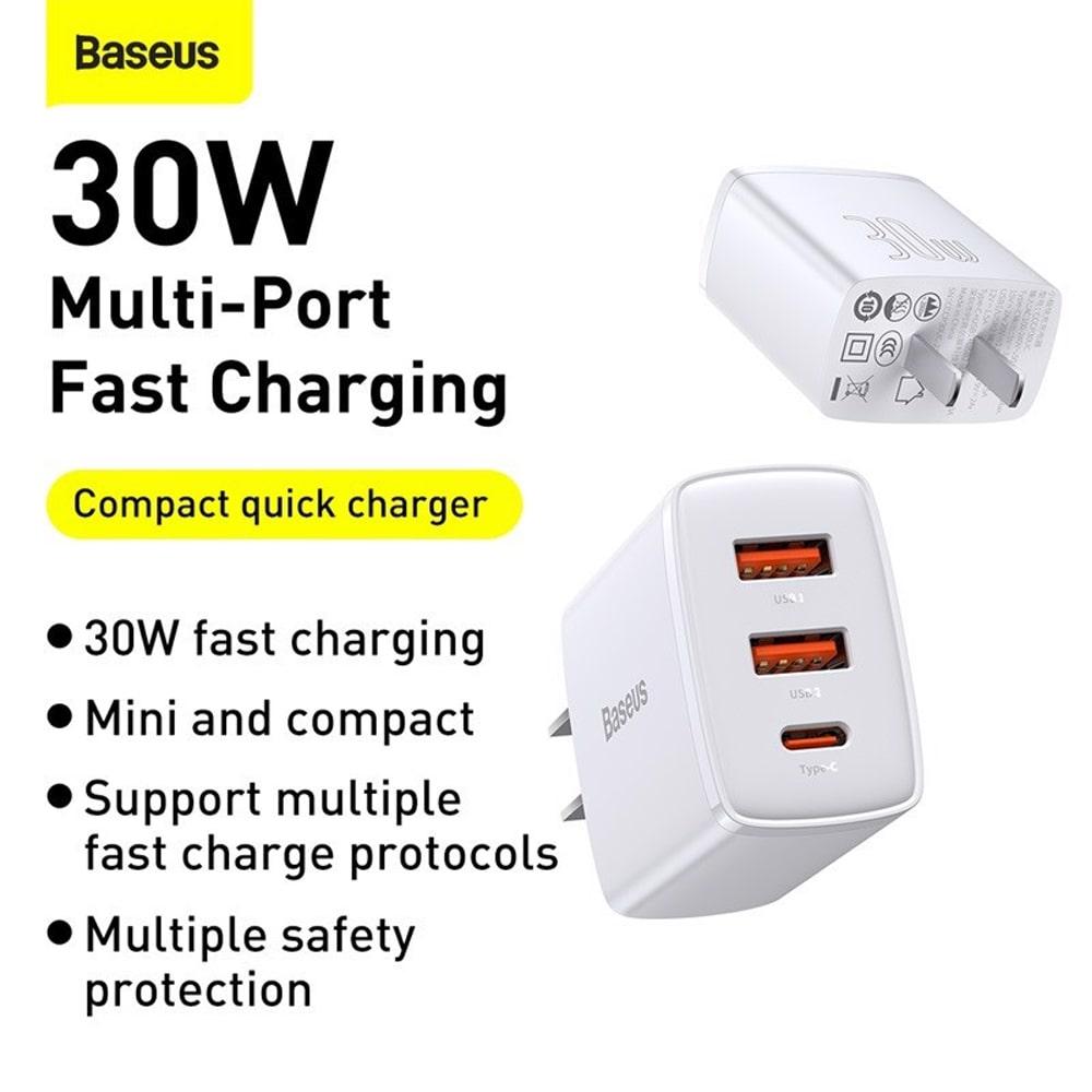 Củ Sạc Baseus Compact Quick Charger 2U+C 30W US