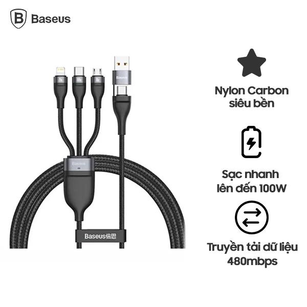 Dây Cáp Sạc Nhanh Baseus Cổng USB Type C 3 Trong 1 100W Cho Iphone Dài 1.2M