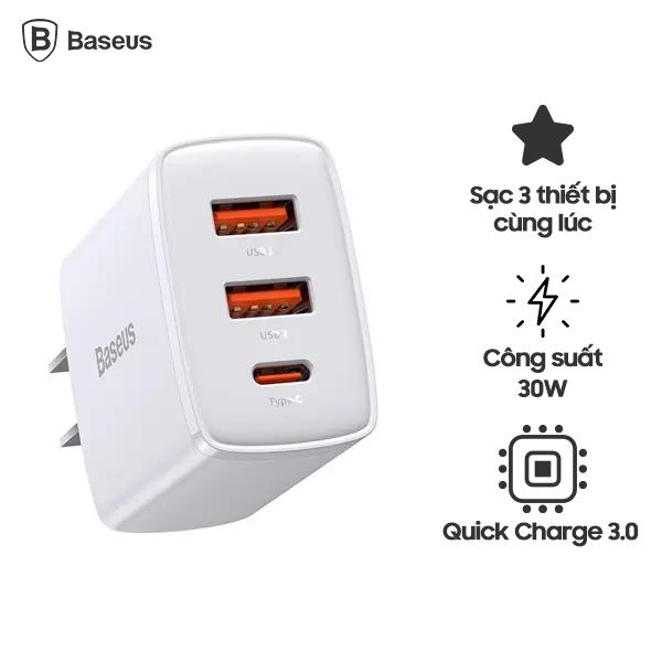 Củ Sạc Baseus Compact Quick Charger 2U+C 30W US