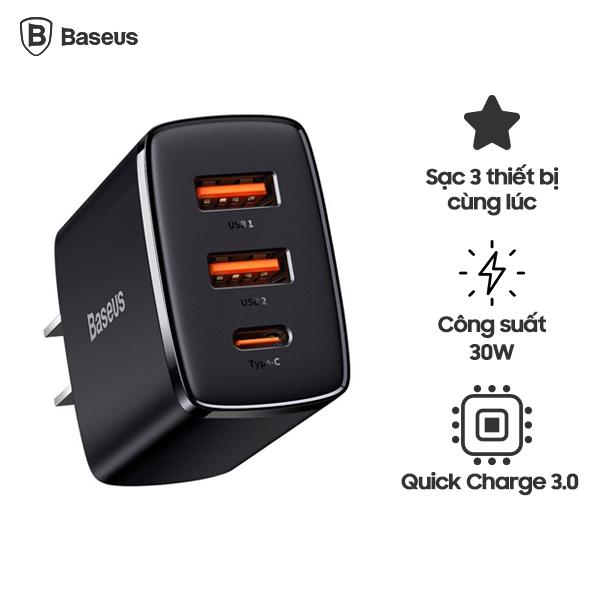 Củ Sạc Baseus Compact Quick Charger 2U+C 30W US