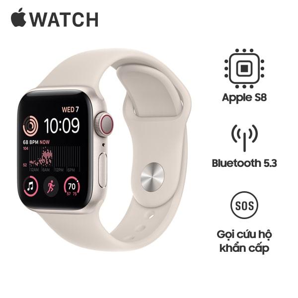 Apple Watch SE 2 44mm LTE Viền Nhôm Dây Cao Su Chính Hãng