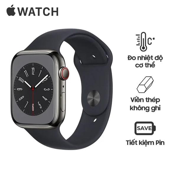 Apple Watch Series 8 45mm Viền Thép Dây Cao Su Chính Hãng