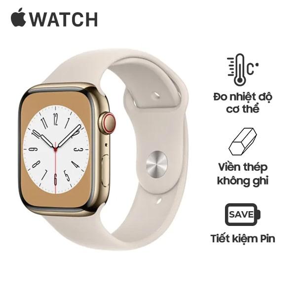Apple Watch Series 8 45mm Viền Thép Dây Cao Su Chính Hãng Certified Refurbished