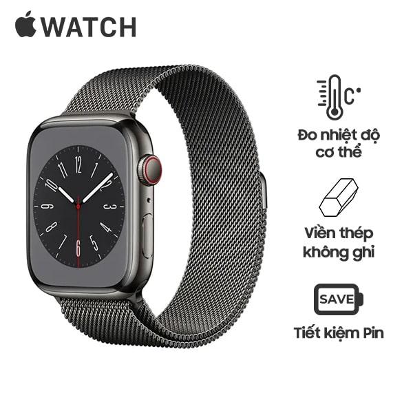 Apple Watch Series 8 45mm Viền Thép Dây Thép Chính Hãng