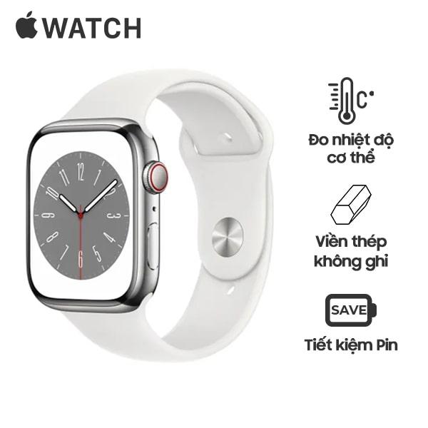 Apple Watch Series 8 41mm Viền Thép Dây Cao Su Chính Hãng Certified Refurbished