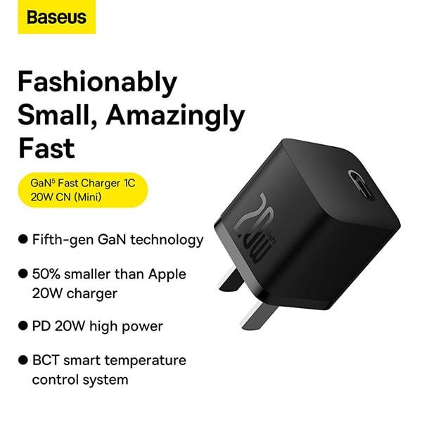 Bộ Sạc Kèm Cáp BASEUS GaN5 Fast Charger Mini 1C 20W