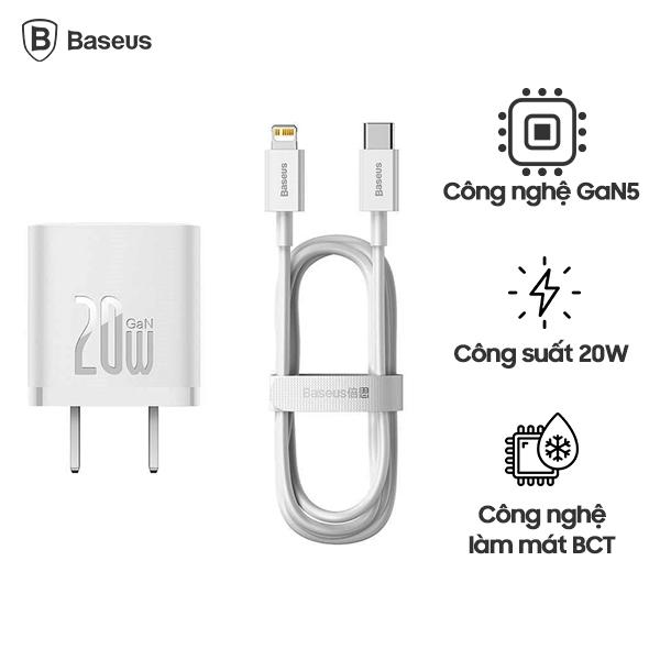 Bộ Sạc Kèm Cáp BASEUS GaN5 Fast Charger Mini 1C 20W