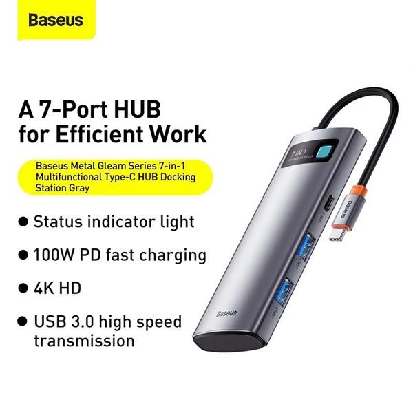 Hub Chuyển Đa Năng BASEUS Metal Gleam Series Multifunctional Docking Station 7in1( 4K30Hz)