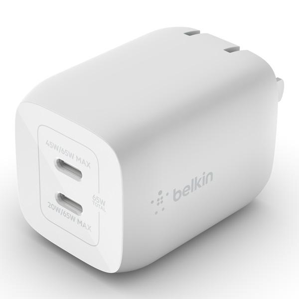 Củ Sạc Nhanh BELKIN 2 Cổng USB-C 65W PD 3.0 PPS GaN White (WCH013)