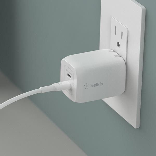 Củ Sạc Nhanh BELKIN 2 Cổng USB-C 65W PD 3.0 PPS GaN White (WCH013)