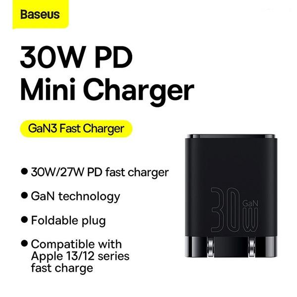 Combo Củ Cáp Sạc BASEUS Lightning 20W Đen (GaN3 Quick Charger 1C 30W + Dynamic)