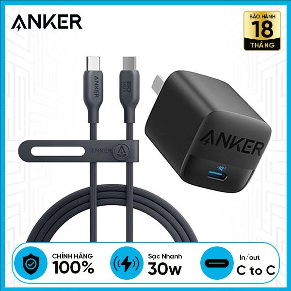 Combo Củ Cáp Sạc ANKER Type-C 30W Đen (A2639 | A80F1)