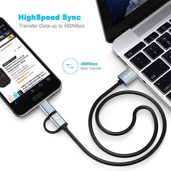 Dây Cáp CHOETECH 2in1 USB-A To USB-C + Micro 1.2m 15W