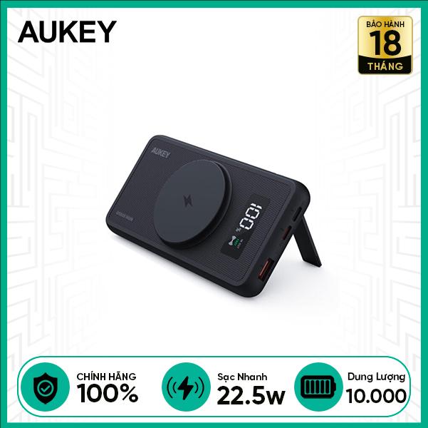 Pin Dự Phòng Không Dây AUKEY Sạc Nhanh 22.5W 10.000mAh PB-WL01I Tích Hợp Giá Đỡ Điện Thoại Và Màn Hình Hiển Thị Dung Lượng