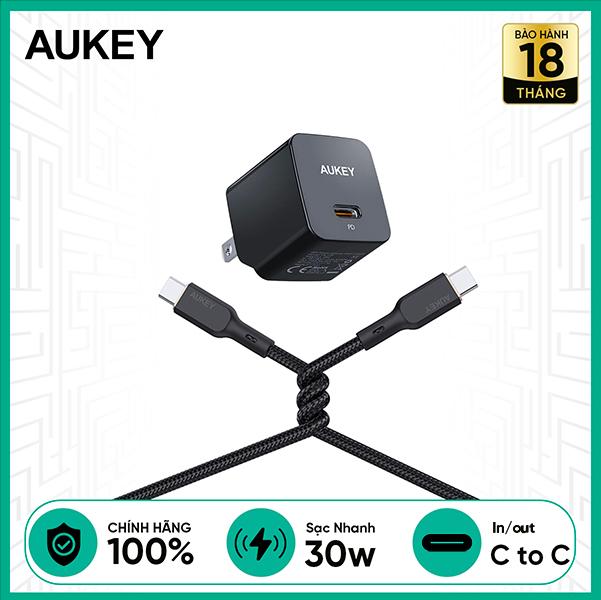 Combo Củ Cáp Sạc AUKEY Type-C 30W Đen