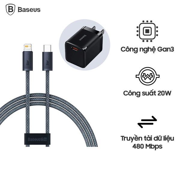 Combo Củ Cáp Sạc BASEUS Lightning 20W Đen (GaN3 Quick Charger 1C 30W + Dynamic)