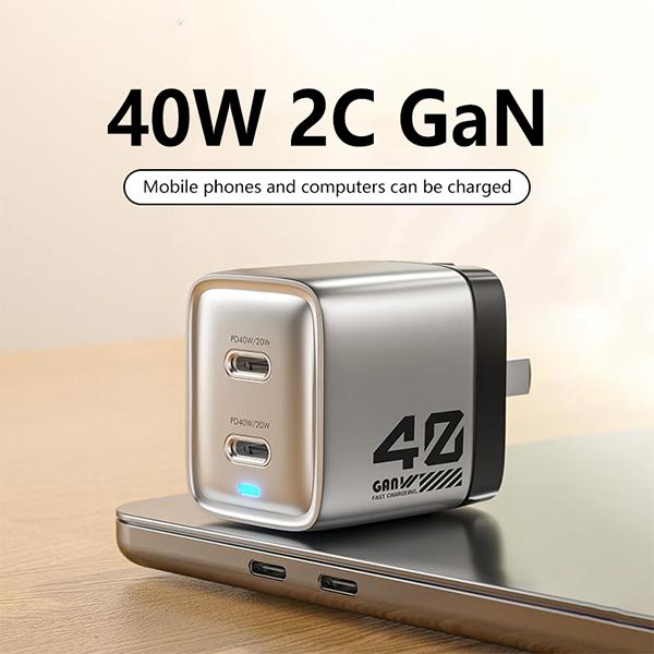 Củ Sạc Nhanh WEKOME WP-U02 Công Nghệ GaN 40W Có 2 Cổng Output Type-C, Chân Sạc Gập Gọn