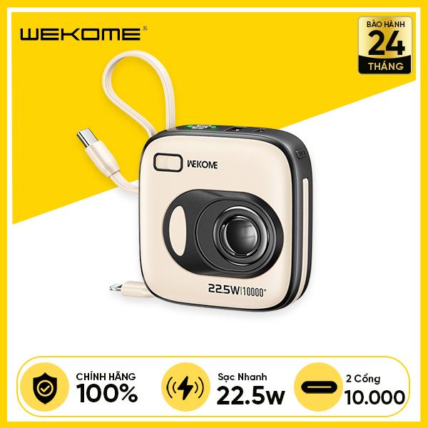 Pin Sạc Dự Phòng WEKOME WP-31 10.000mAh 22.5W Kèm Cáp Sạc Nhanh 2 trong 1 Thiết Kế Vintage