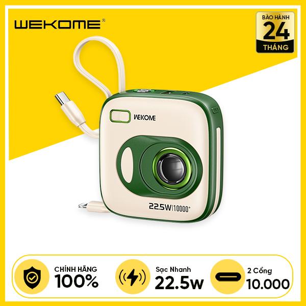 Pin Sạc Dự Phòng WEKOME WP-31 10.000mAh 22.5W Kèm Cáp Sạc Nhanh 2 trong 1 Thiết Kế Vintage