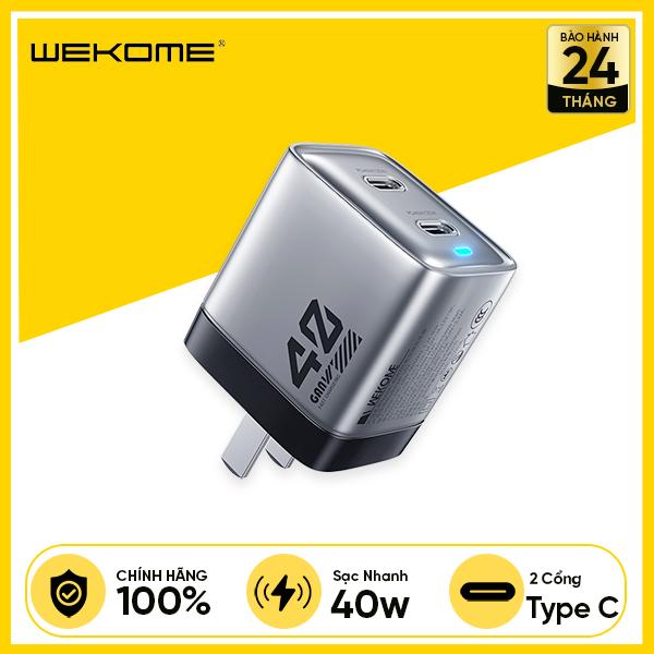 Củ Sạc Nhanh WEKOME WP-U02 Công Nghệ GaN 40W Có 2 Cổng Output Type-C, Chân Sạc Gập Gọn