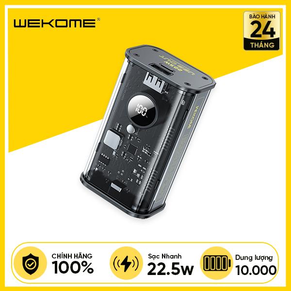 Pin Dự Phòng WEKOME WP-345 10.000mAh 22.5W Kèm Cáp Sạc Nhanh 2 trong 1 Thiết Kế Trong Suốt