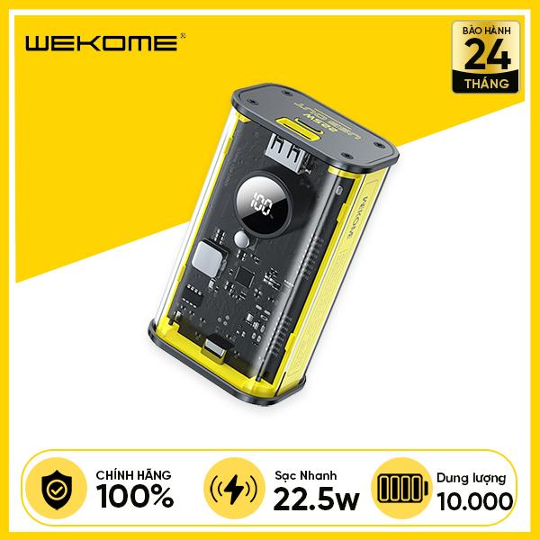 Pin Dự Phòng WEKOME WP-345 10.000mAh 22.5W Kèm Cáp Sạc Nhanh 2 trong 1 Thiết Kế Trong Suốt