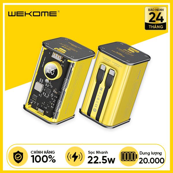 Pin Dự Phòng WEKOME WP-347 20.000mAh 22.5W Kèm Cáp Sạc Nhanh 2 trong 1 Thiết Kế Trong Suốt