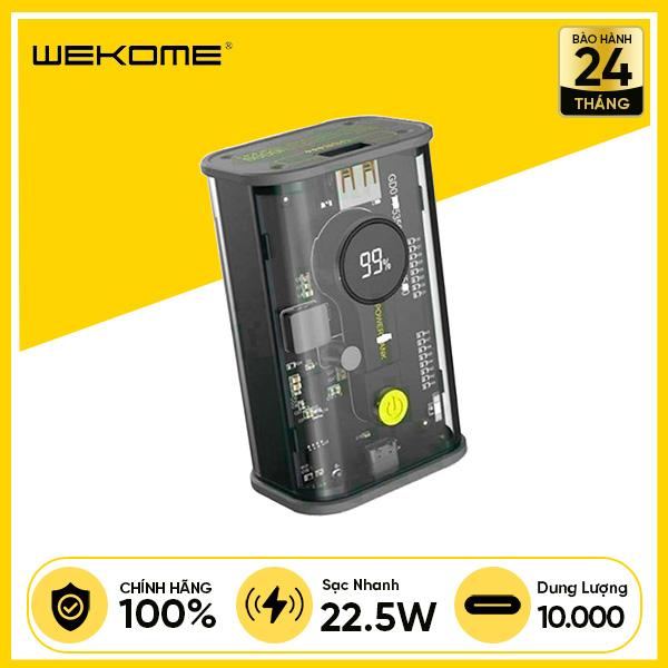 Pin Sạc Dự Phòng WEKOME WP-333 10.000mAh 22.5W Có 2 Cổng Output 1C/1A, Thiết Kế Trong Suốt