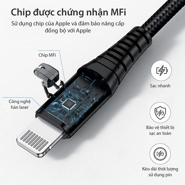 Cáp sạc Bagi C89 USB-A to Lightning MFI 12W 1m