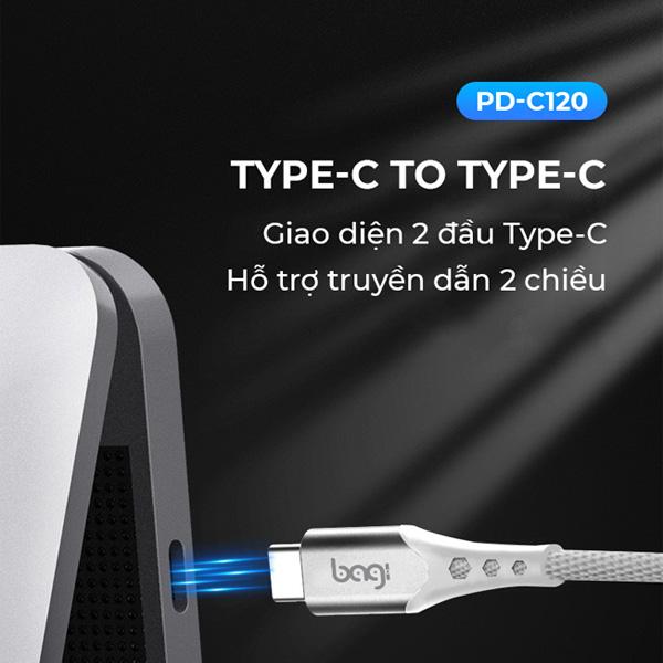 Cáp sạc nhanh Bagi PD-C120 Type-C to Type-C 65W 1m2