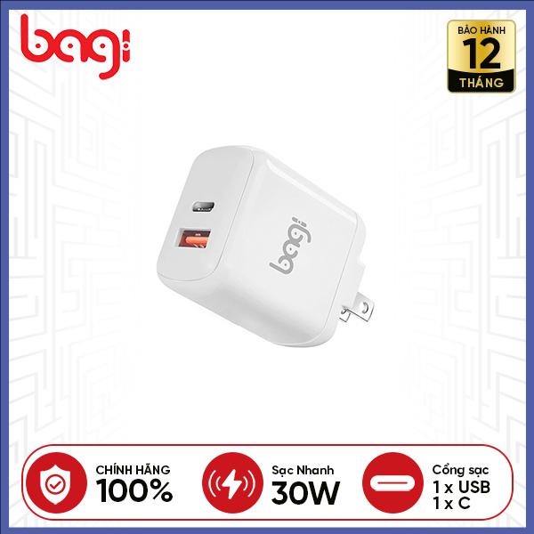 Củ sạc nhanh Bagi 2 cổng USB & Type-C PD 30W