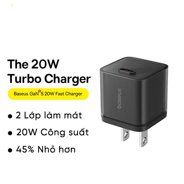 Bộ Sạc BASEUS GaN5S Fast Charger 1C 20W Kèm Cáp Dynamic 3 C To C