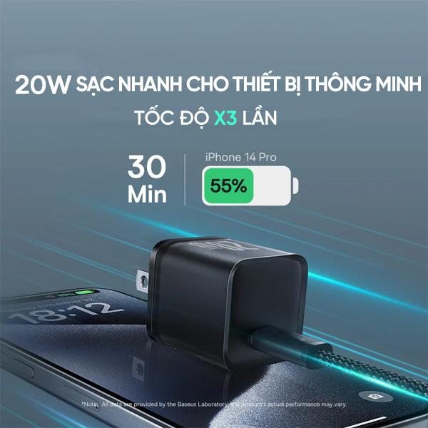 Bộ Sạc BASEUS GaN5S Fast Charger 1C 20W Kèm Cáp Dynamic 3 C To C