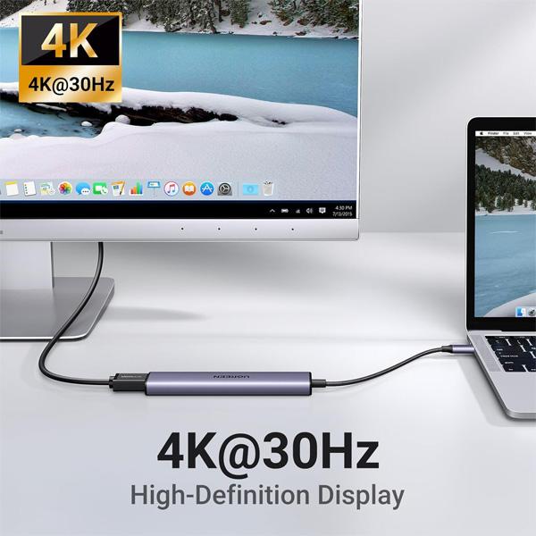 Cổng Chuyển UGREEN 5 IN 1 Type-C To HDMI 4K@30Hz PD100W 2xUSB 3.0 1xUSB 2.0