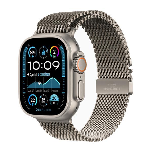 Apple Watch Ultra 2 49mm GPS + Cellular Viền Titanium Tự Nhiên Dây Milanese Chính Hãng VN/A