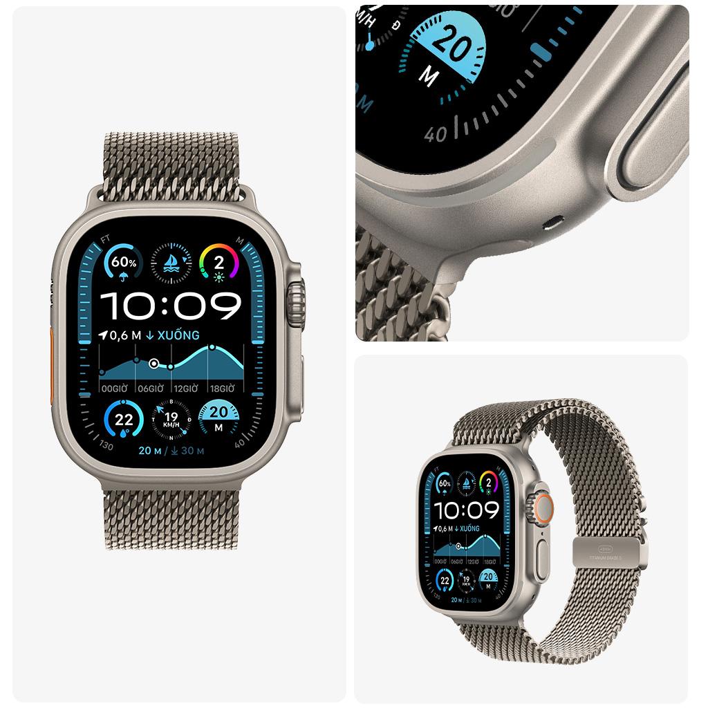 Apple Watch Ultra 2 49mm GPS + Cellular Viền Titanium Tự Nhiên Dây Milanese Chính Hãng VN/A