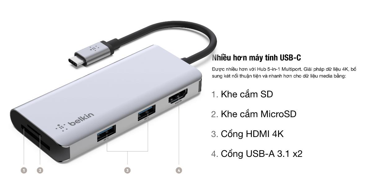 Hub chuyển đổi BELKIN CONNECT USB-C 5-in-1