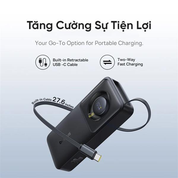 Pin Sạc Dự Phòng BASEUS Free2Pull 20000mAh 65W | Kèm Cáp Type C