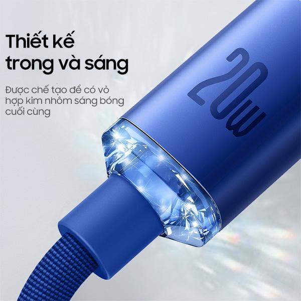 Cáp Sạc Nhanh BASEUS Crystal Shine USB-C to Lightning 2M 20W Chính Hãng