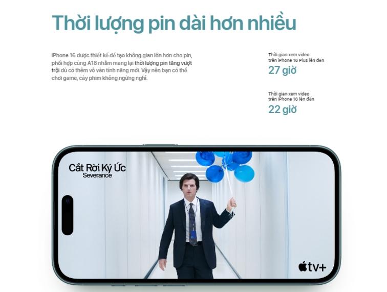 Dung lượng pin iPhone 16