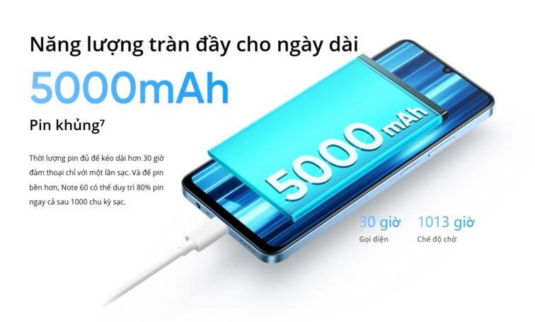 dung lượng pin Realme Note 60