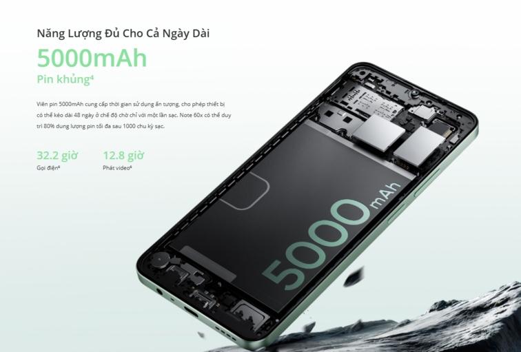 dung lượng pin Realme Note 60x