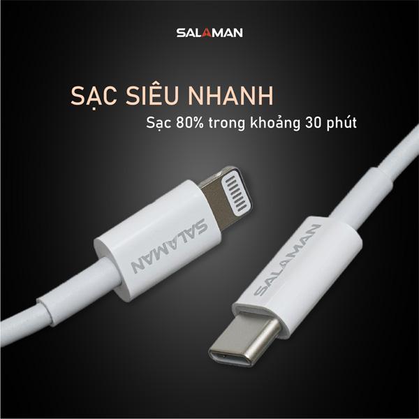 Cáp Sạc Nhanh Salaman Powerlink C to Lightning 20W PD Chính Hãng