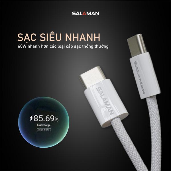 Cáp Sạc Nhanh Salaman Powerlink 60W C to C PD Chính Hãng