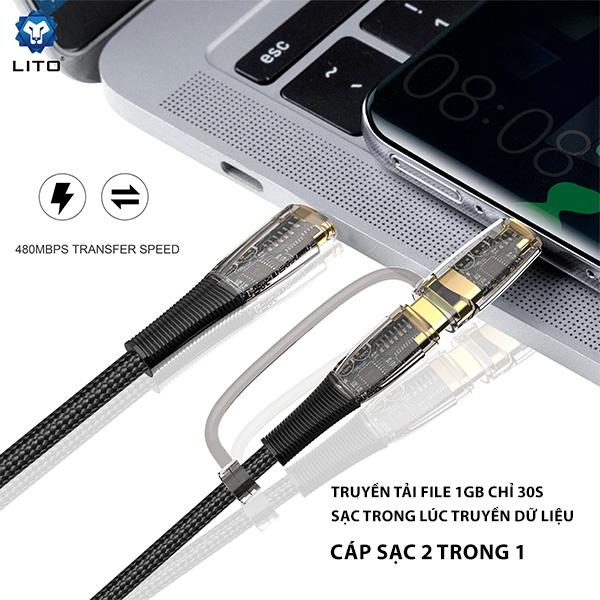 Cáp Sạc Nhanh LITO LD12 2 in 1 | C to C 60W | C to L 27W Chính Hãng