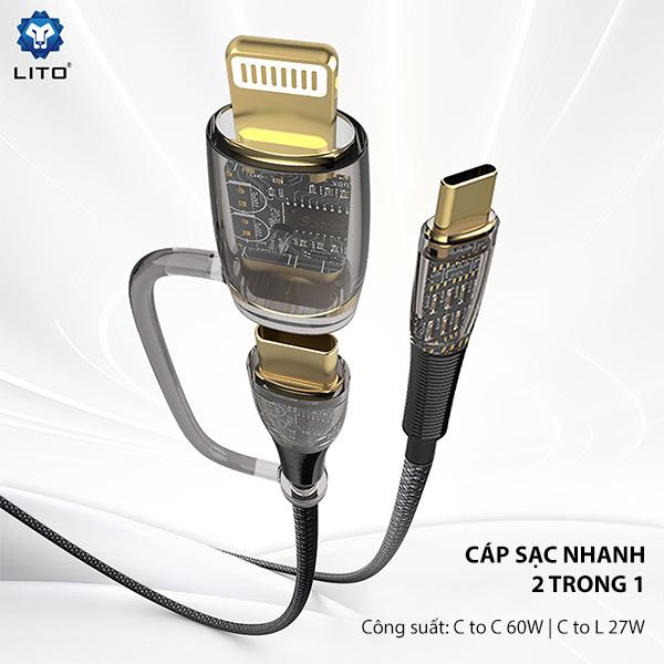 Cáp Sạc Nhanh LITO LD12 2 in 1 | C to C 60W | C to L 27W Chính Hãng