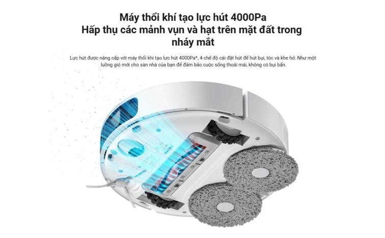 Hiệu suất l&agrave;m sạch vượt trội với lực h&uacute;t 4000Pa