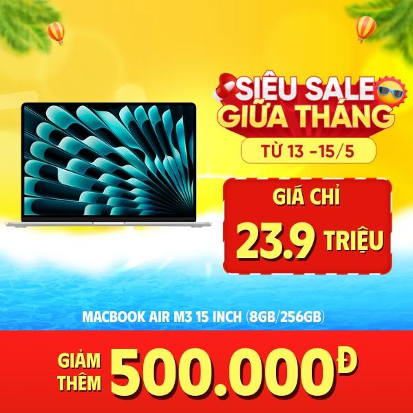 MacBook Air M3 15 Inch 8 CPU 10 GPU (8GB/256GB) | Chính Hãng Apple Việt Nam